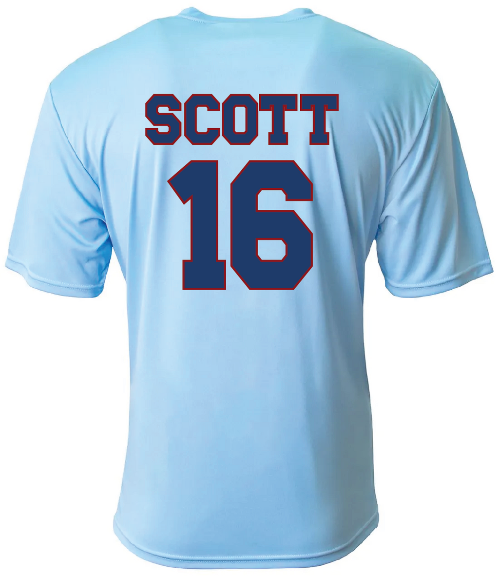 Top Notch Baseball Short Sleeve T-Shirt w/ Baseball Seam Logo w/ Name and Number